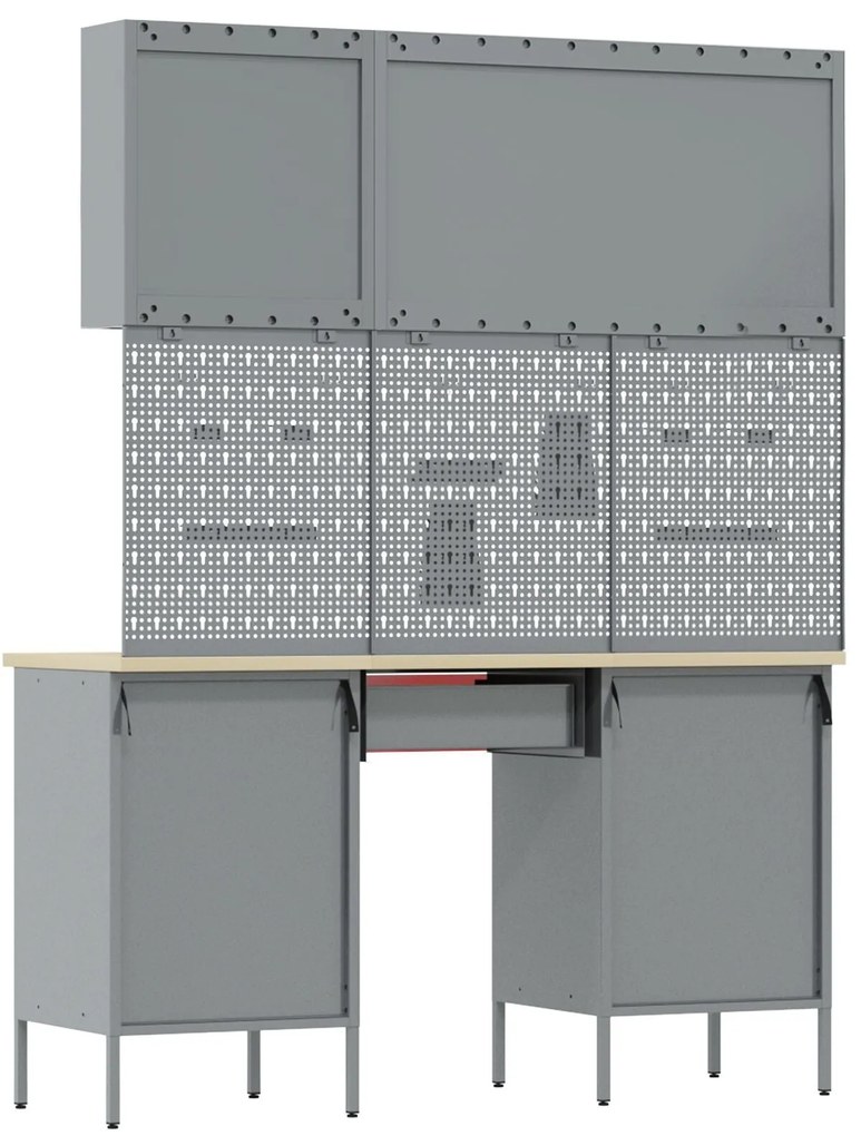 Conjunto de Gabinete de Trabalho e Painel de Ferramentas em 8 Peças Vi