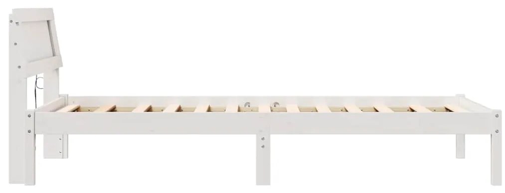 Cama com Cabeceira de LED Branca, 90 x 200 cm, em Madeira de Pinus