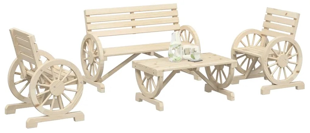 4 pcs conjunto lounge de jardim madeira de abeto maciça