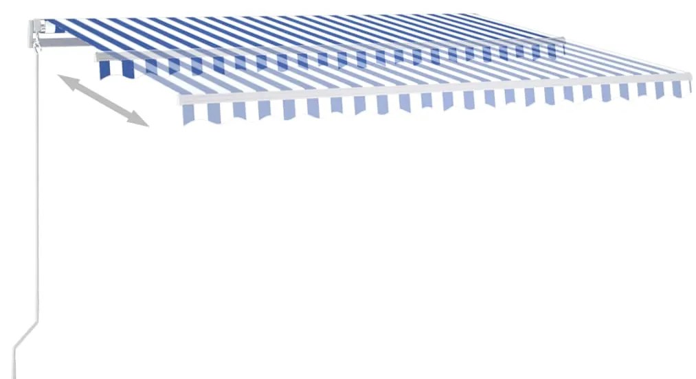 Toldo retrátil automático com postes 4x3,5 m azul e branco