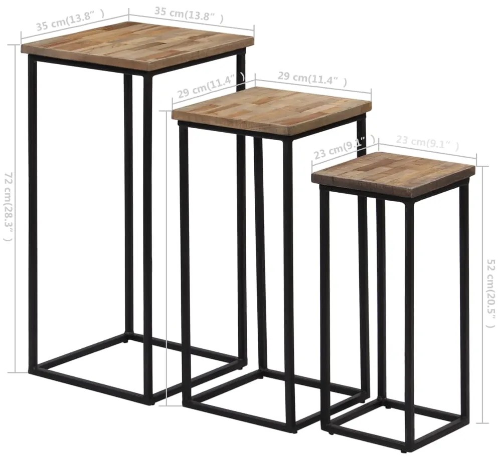 Conjunto de mesas para plantas 3 pcs teca recuperada