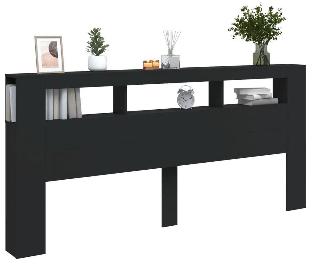 Cabeceira cama c/ LEDs 220x18,5x103,5 cm deriv. madeira preto