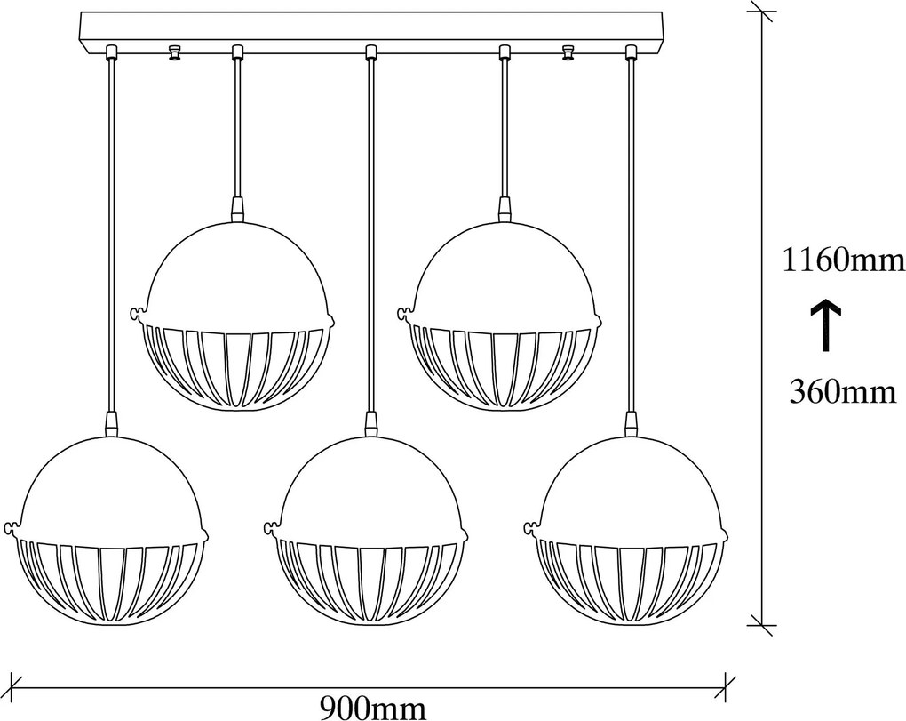 Chandelier Sivani Tel – Preto e Dourado – 90 x 20 cm