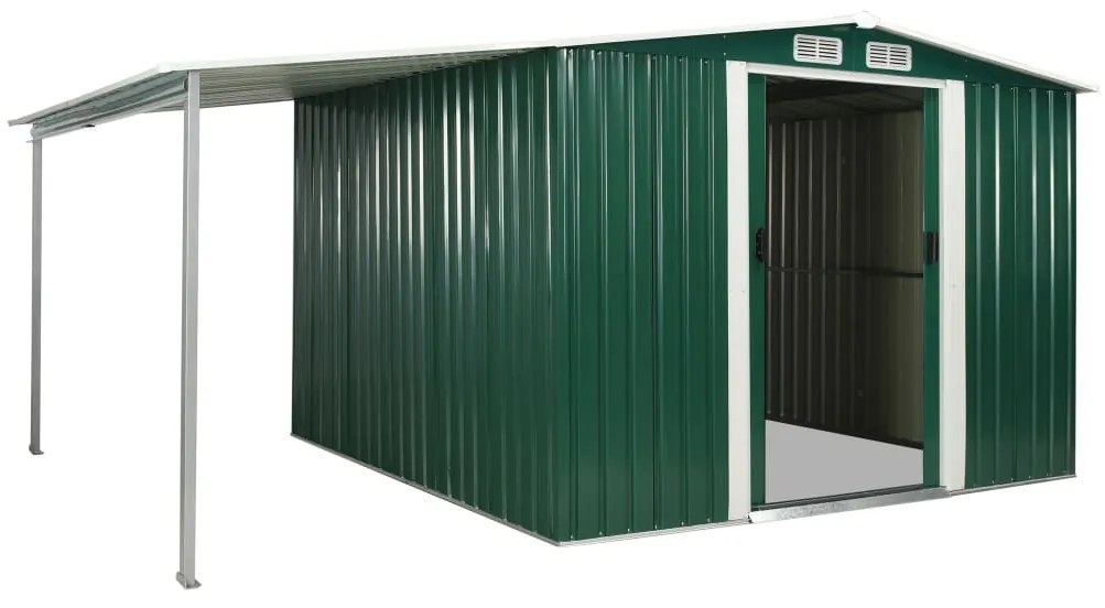 Abrigo de jardim com portas de correr 386x259x178 cm aço verde