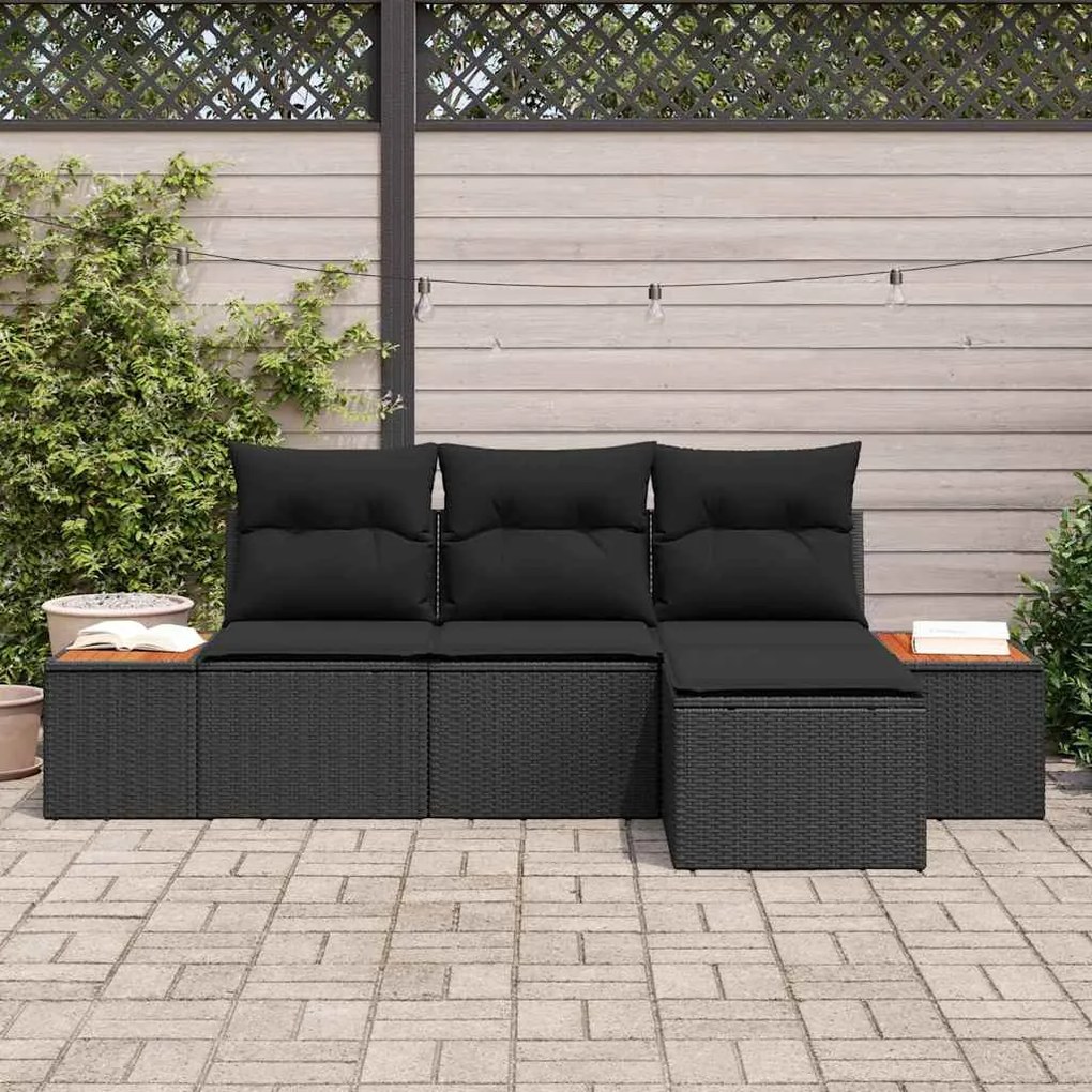 Conjunto de Sofá de Jardim vidaXL de 4 Peças com Almofadas Preto Polir