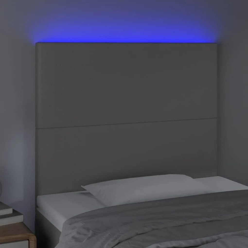 Cabeceira cama c/ LED 80x5x118/128cm couro artificial cinzento