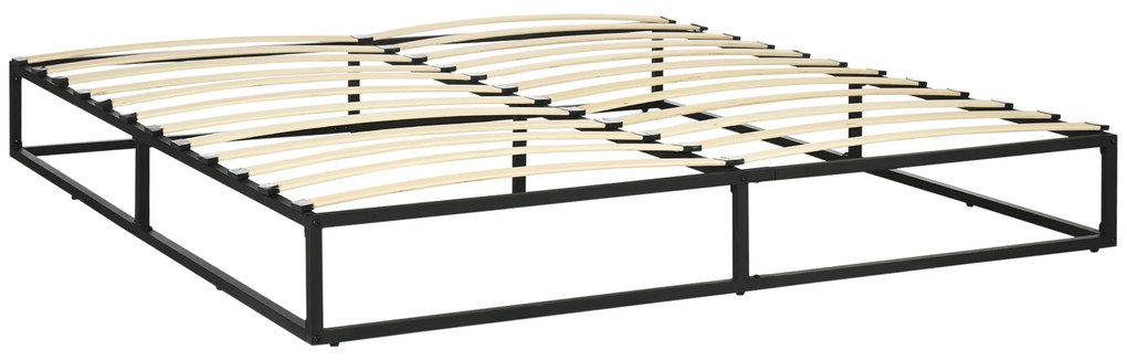 HOMCOM Estrutura de Cama de Aço Altura 25 cm Estrado de Cama para Colchão 180x200 cm com Ripas de Madeira para 1-2 Pessoas Preto | Aosom Portugal