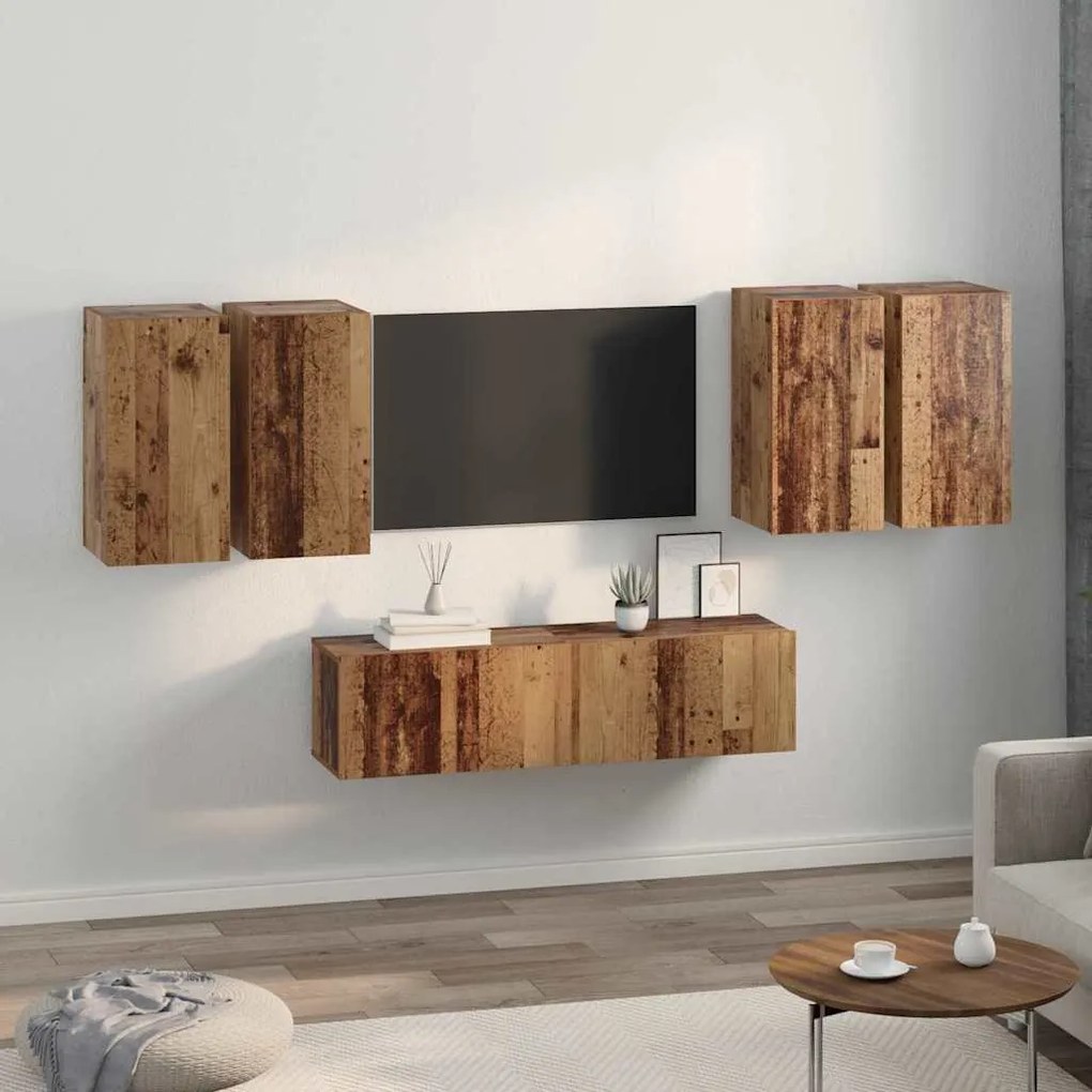 Conjunto de móvel de TV 6 pcs Madeira antiga 60 x 30 x 30 cm
