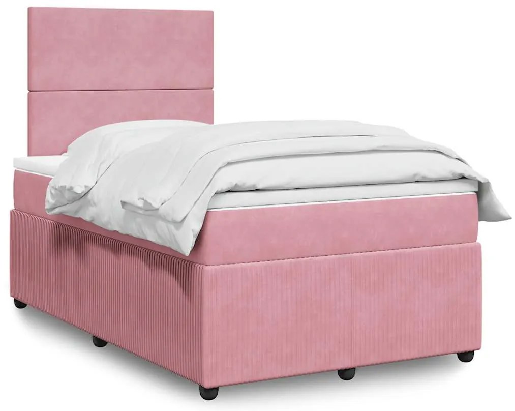 Cama boxspring com colchão 120x200 cm veludo rosa