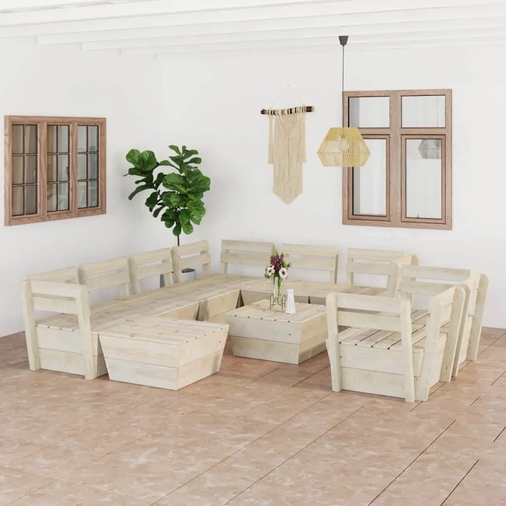 vidaXL 10 pcs conjunto lounge de paletes madeira de abeto impregnada