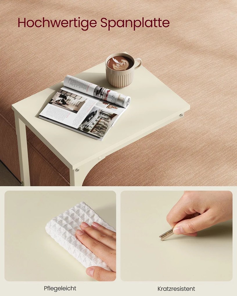 Mesa auxiliar em forma de C com estrutura metálica resistente 30 x 40 x 62 cm Creme