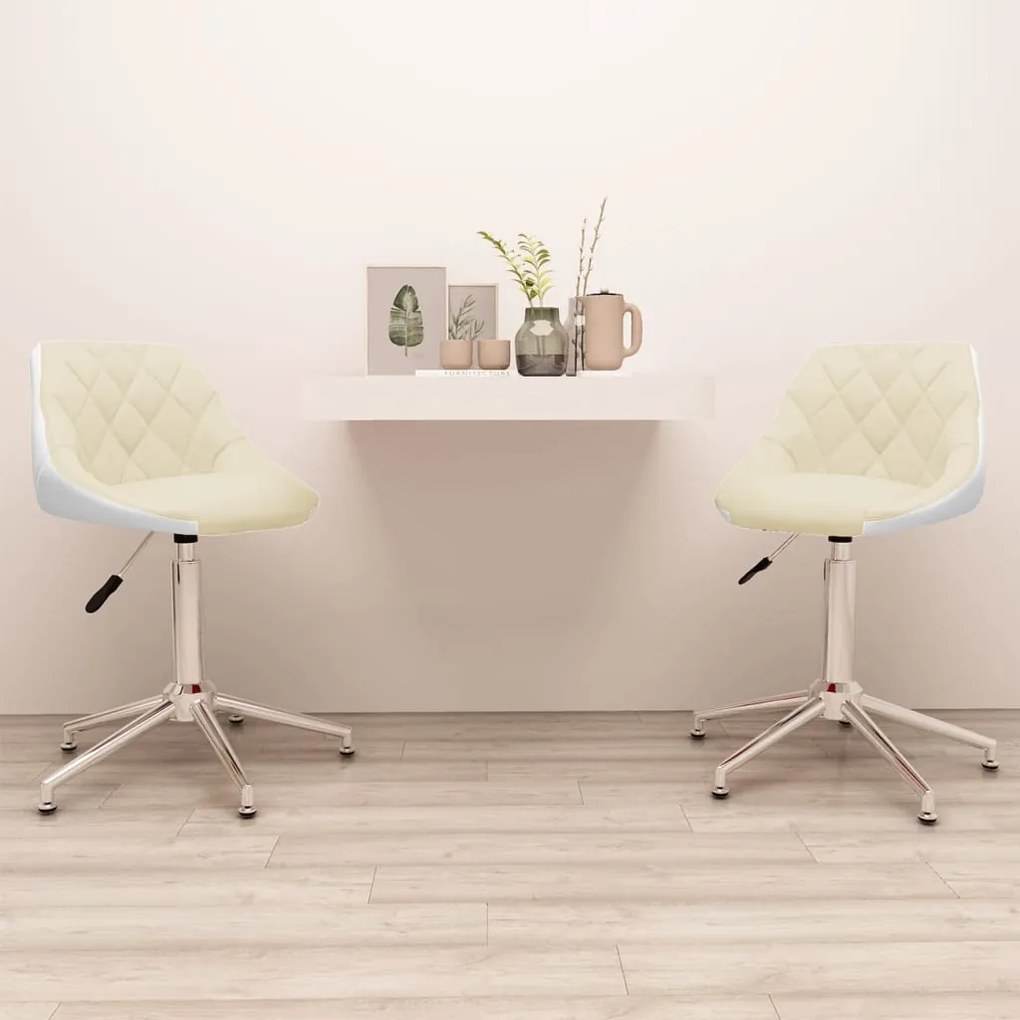 vidaXL Cadeiras de jantar giratórias 2 pcs couro art. creme/branco