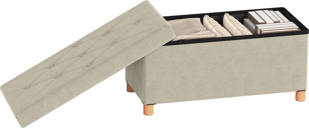 Banco de arrumação dobrável para colocar ao pé da cama, com 67 L de capacidade e 120 kg de carga máxima, com tampa, 76 L x 38 L x 38 A cm, cor creme