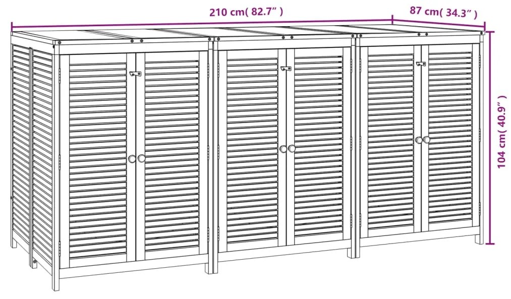 Caixa de arrumação para jardim 210x87x104 cm acácia maciça