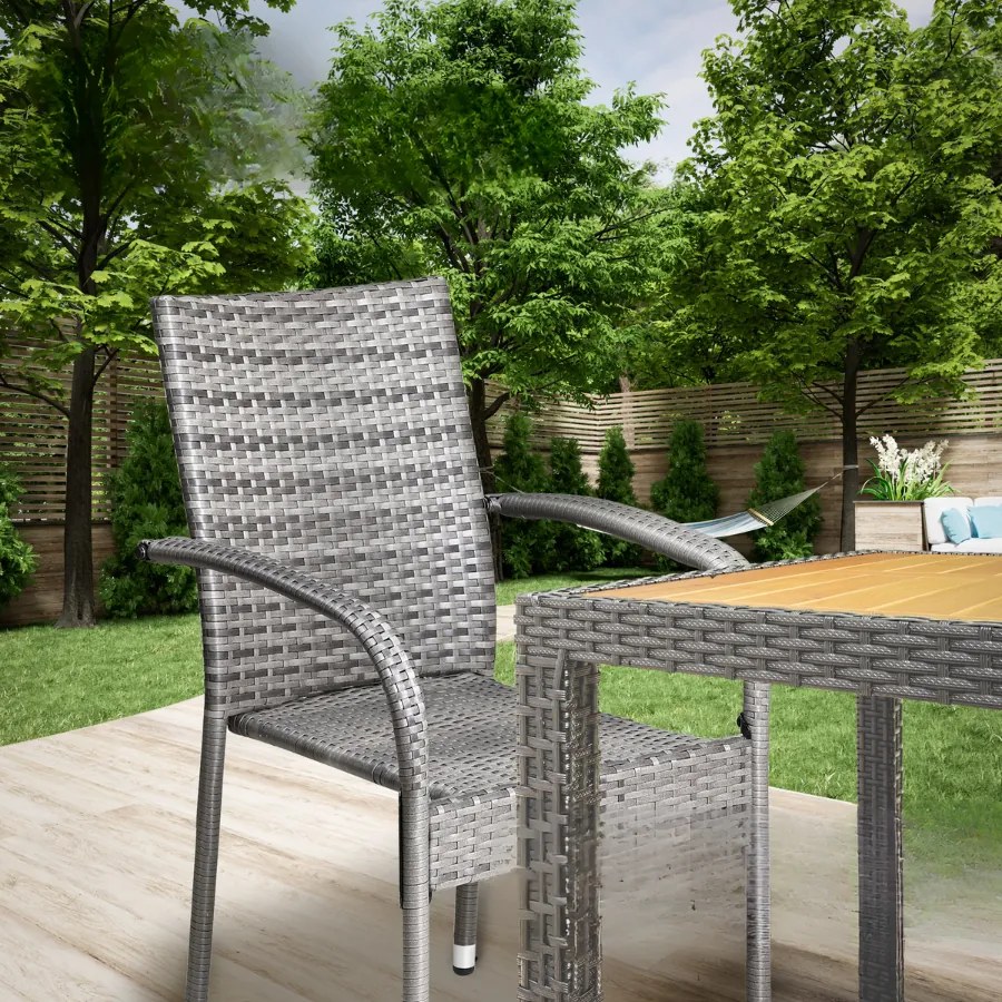 Conjunto de 4 Cadeiras jardim empilhável Comfort em Polyrattan cinzentas
