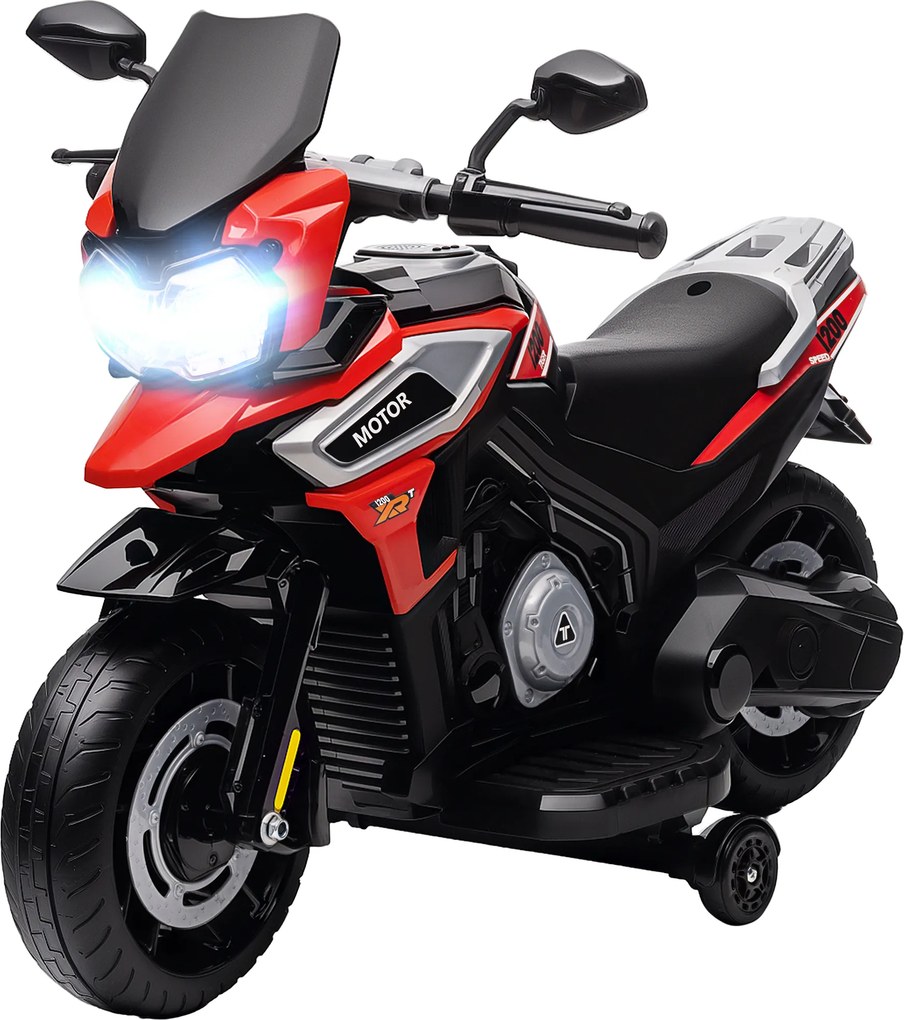 Moto Elétrica Infantil 6 V para crianças 18 a 36 meses, 85,5 x 44,5 x 56 cm, Rodas de Aprendizagem, Vermelho