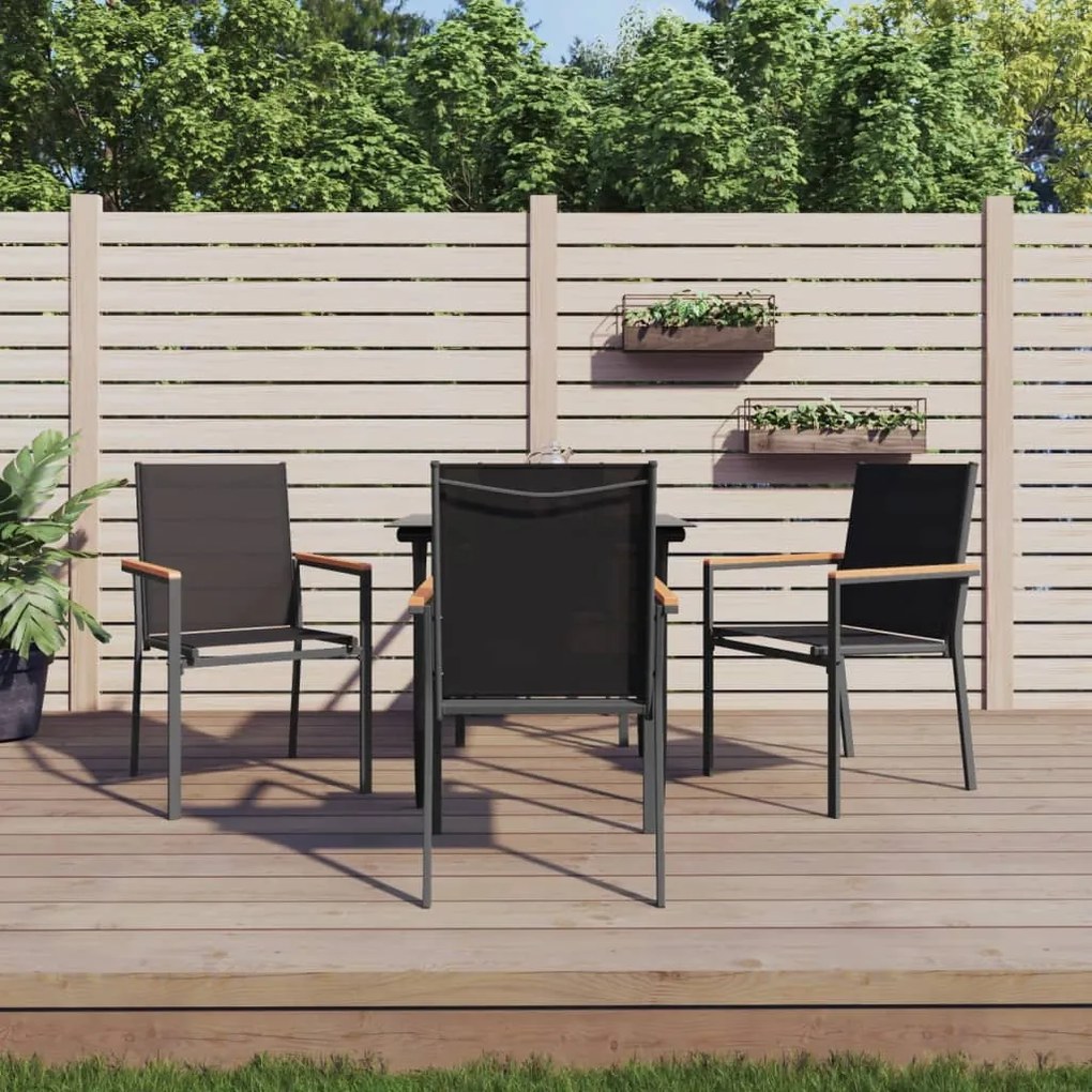 5 pcs conjunto de jantar para jardim textilene e aço preto