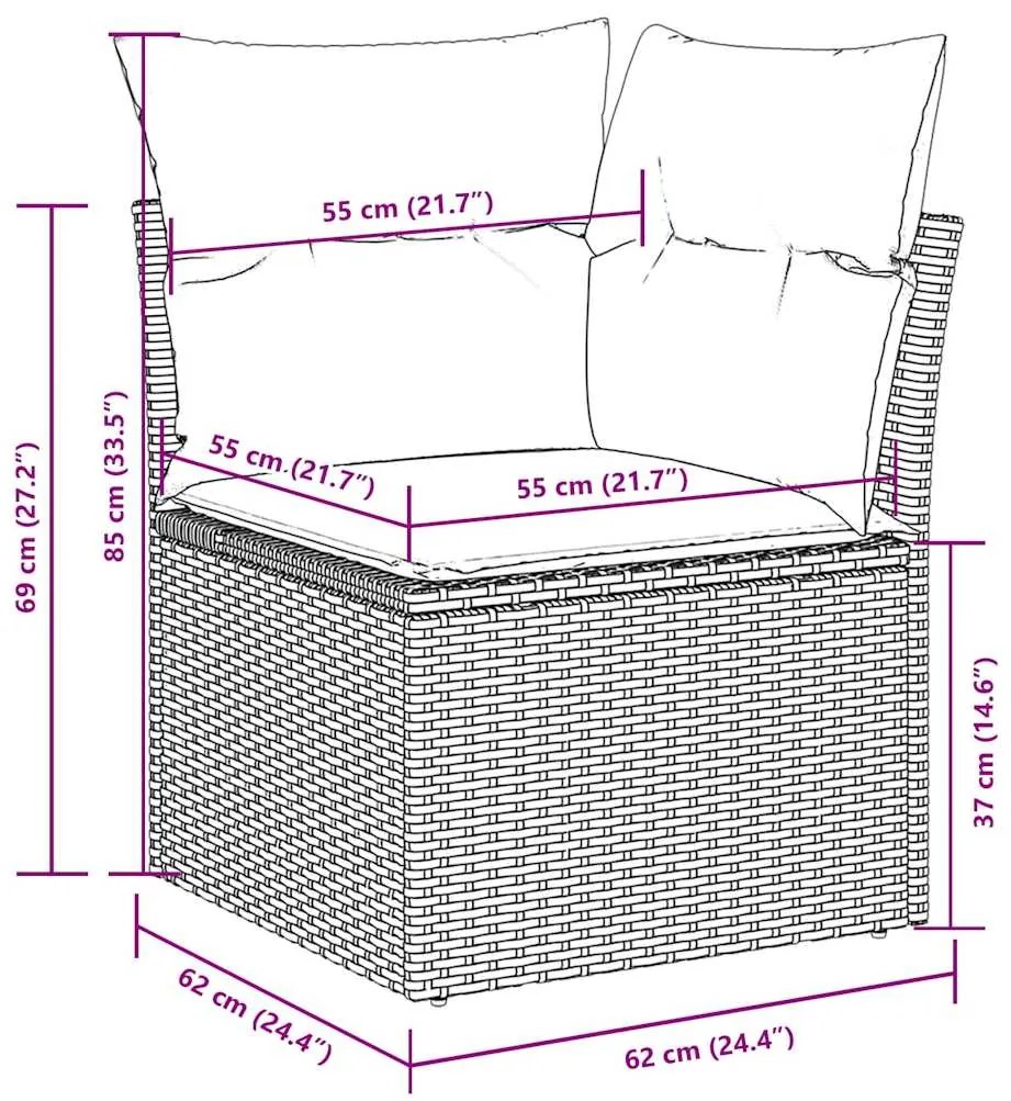 7 pcs conj. sofás jardim com almofadões vime PE cinzento-claro