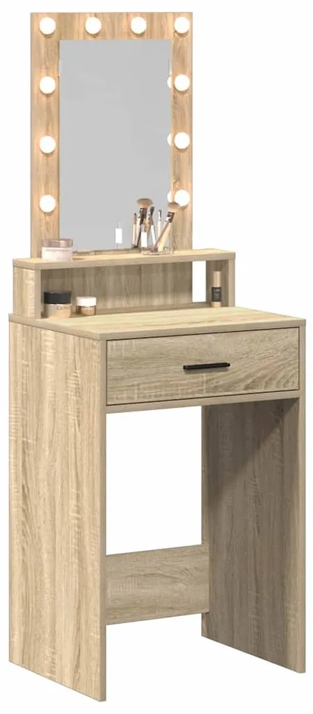 Mesa de Maquiagem com Luzes LED - Carvalho Sonoma - 50x41x140 cm