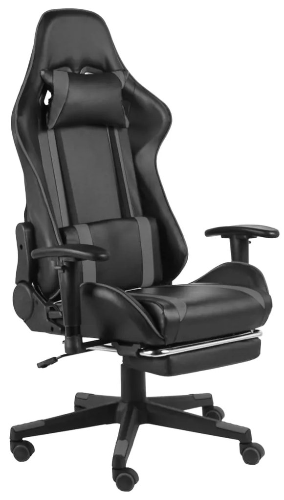 vidaXL Cadeira de gaming giratória com apoio de pés PVC cinzento