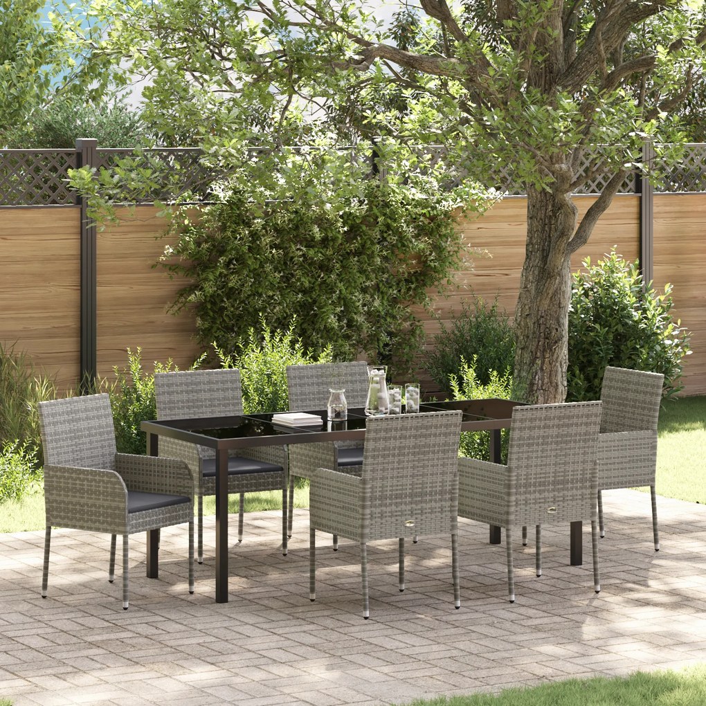 vidaXL Conjunto de Jantar de Jardim com Almofadas Cinza Rattan Sintético