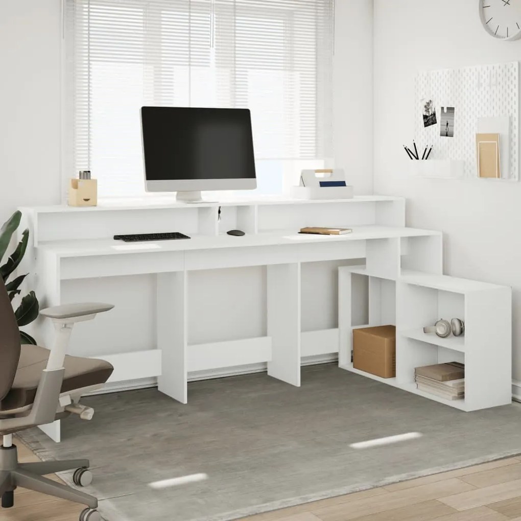 Secretária c/ luzes LED 200x104x91 cm derivados madeira branco