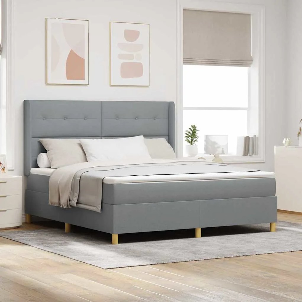 vidaXL Cama Box com colchão Cinzento-claro 180 x 200 cm tecido