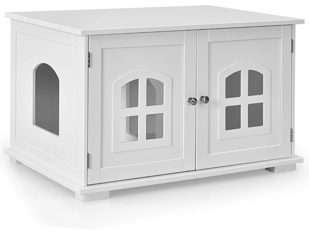 Caixa de areia para gatos com portas e janelas duplas 81 x 53 x 53 x 49 cm Branco