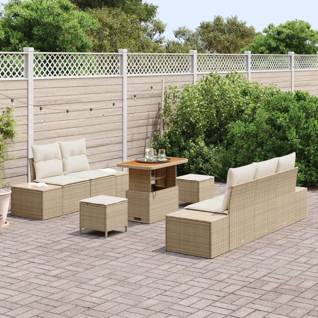Conjunto de Sofá de Jardim vidaXL de 8 Peças com Almofadas Bege Vime d