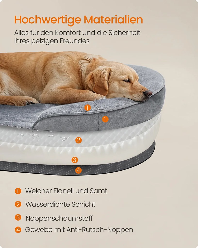 Cama para cães com bordas elevadas 106 x 76 x 18 cm cinza claro
