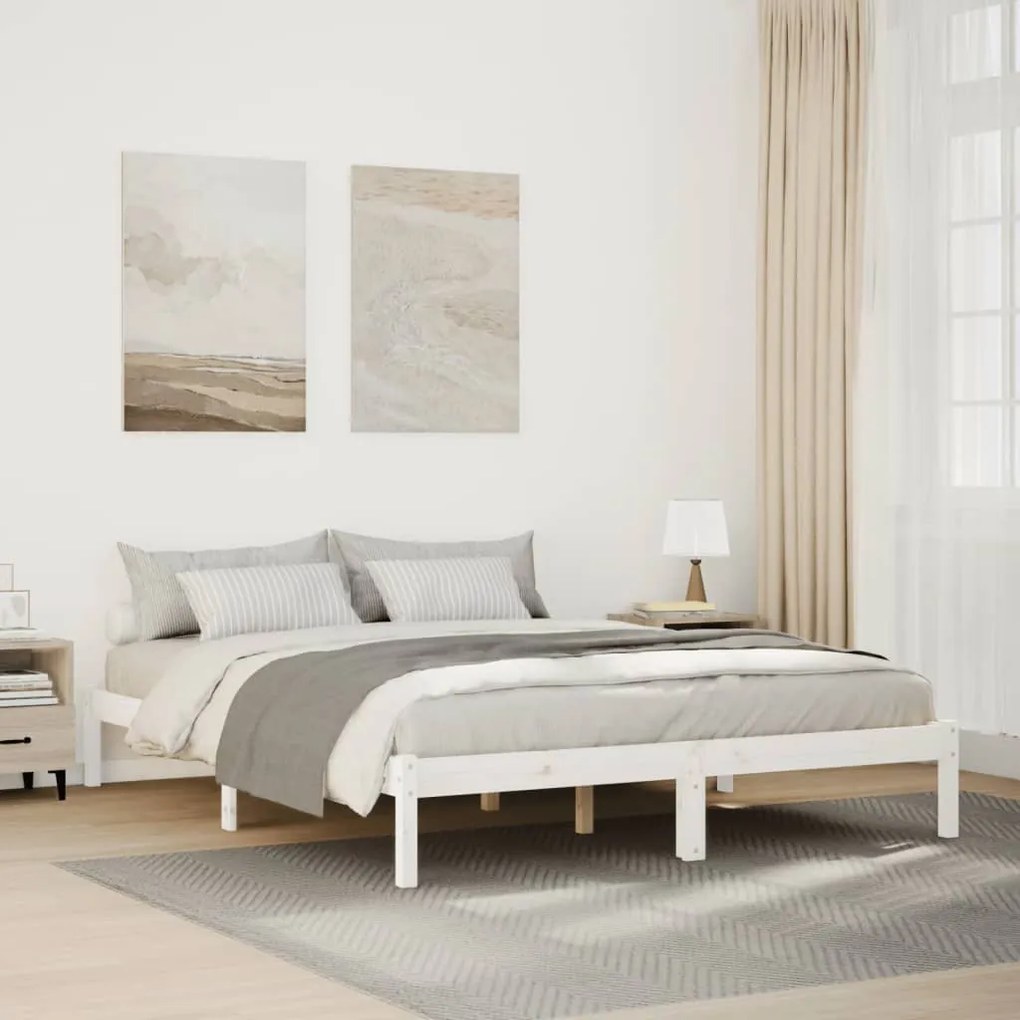 Cama extra longa sem colchão 140x220 cm pinho maciço branco