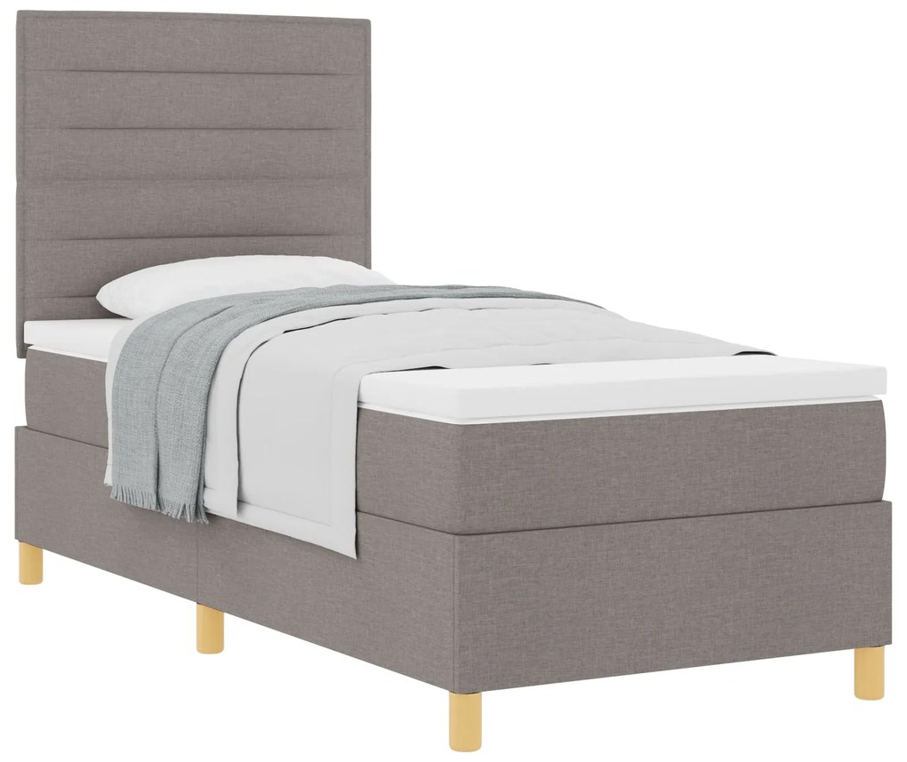 Cama com Boxspring e colchão taupe 90x200 cm de tecido