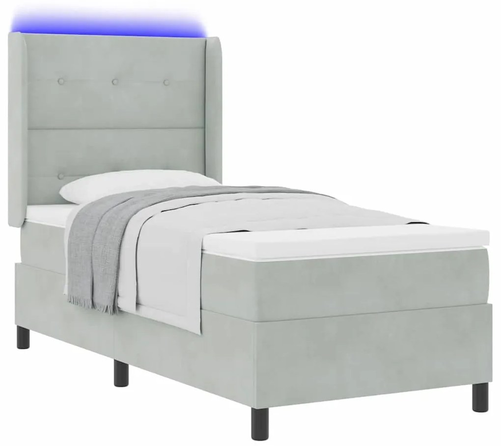 Cama Box Spring vidaXL com Colchão e Luz LED Cinza Claro 100x200 cm Ve