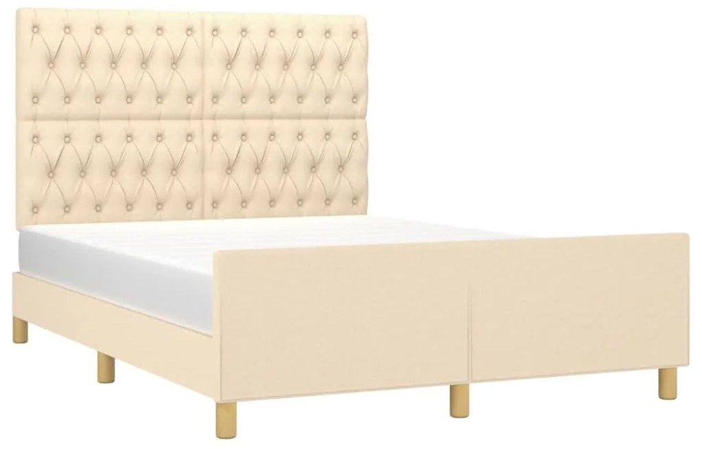 Estrutura de cama c/ cabeceira 140x200 cm tecido cor creme