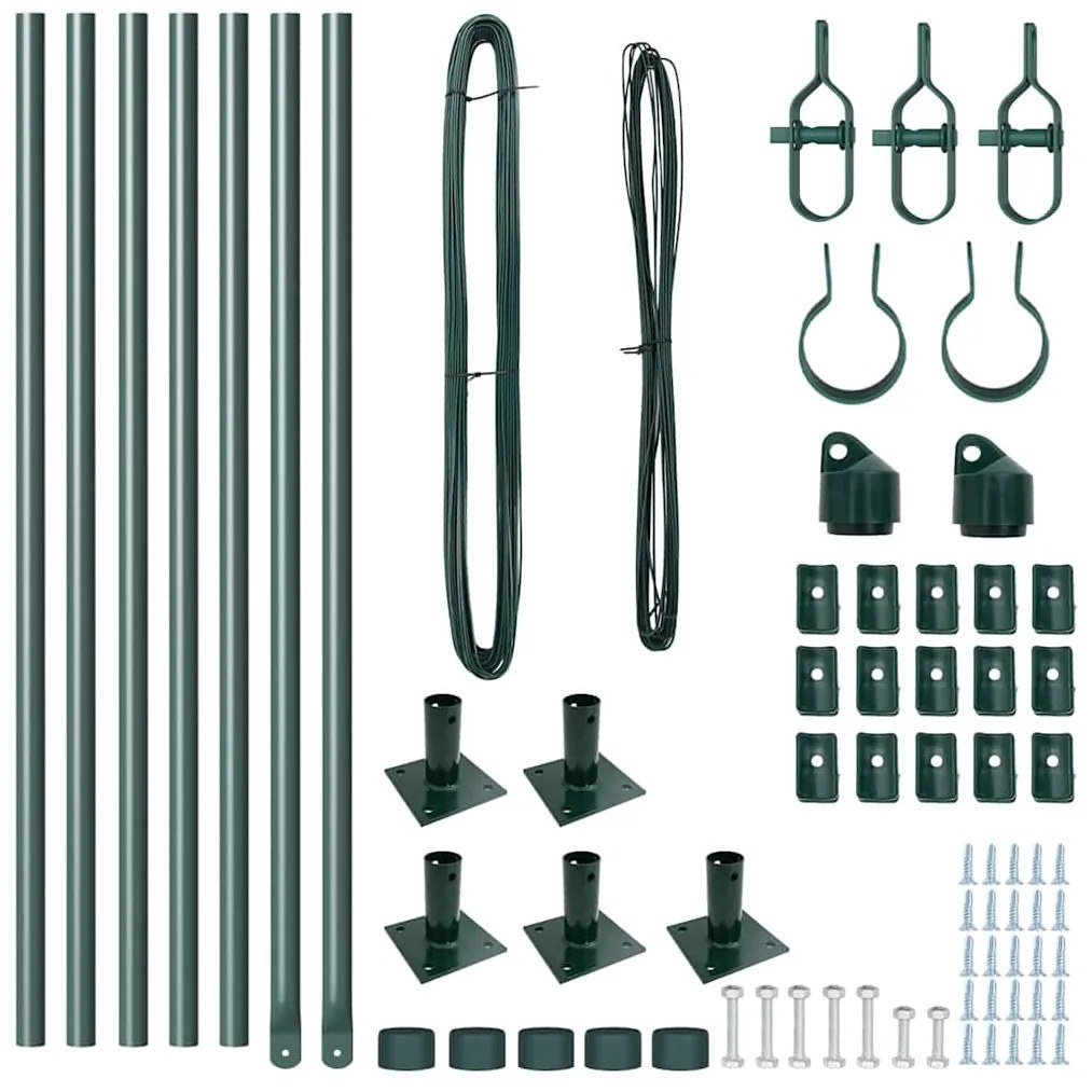 Conjunto de Postes de Cerca com Placas de Base 7 pcs Verde