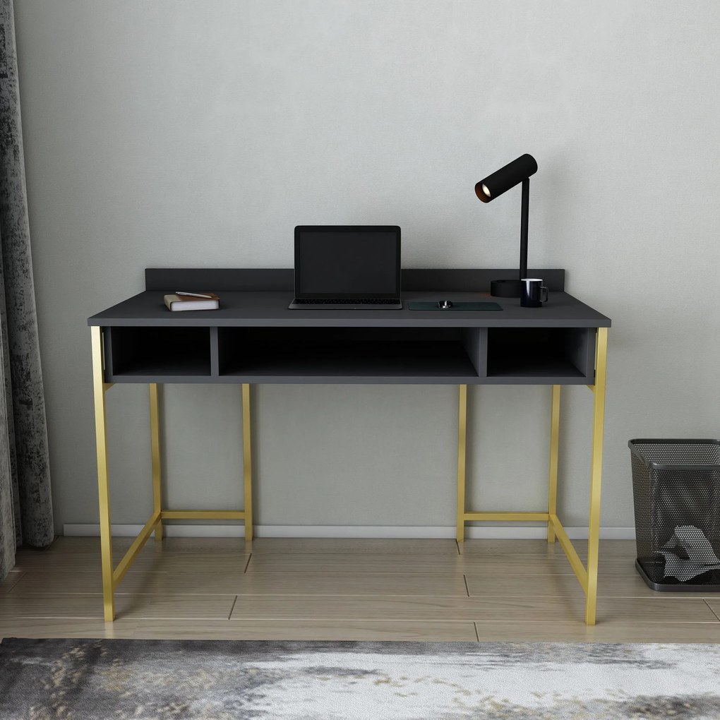 Secretária de Estudo Alma - Dourado e Antracite - 120x60x74,8 cm
