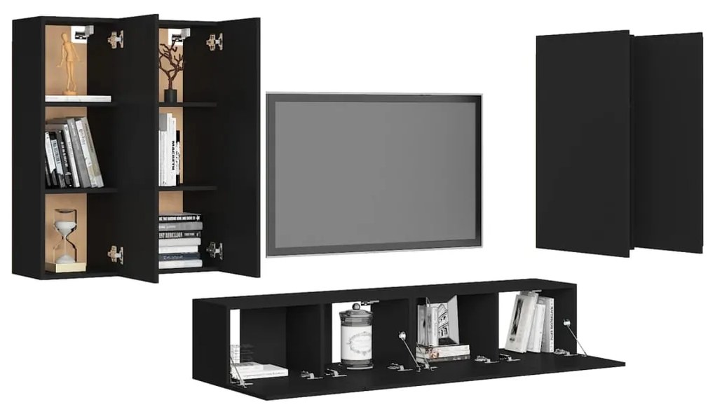 6 pcs conjunto de móveis de TV derivados de madeira preto