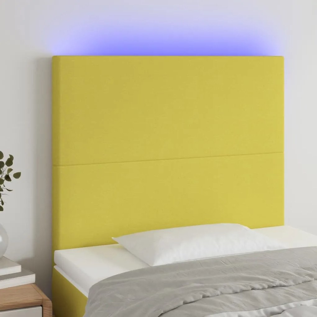 vidaXL Cabeceira cama c/ LED tecido 80x5x118/128cm verde