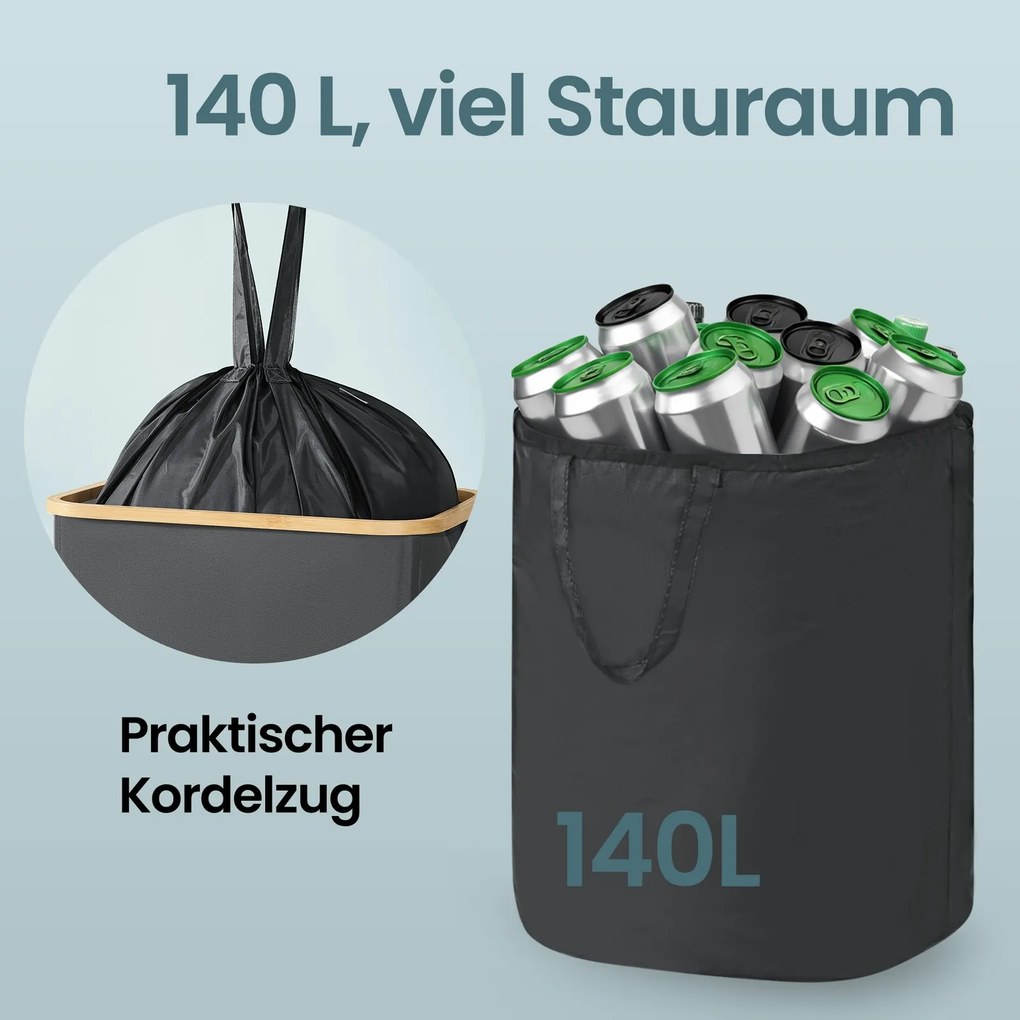 Caixote lixo para garrafas de 140 L, recipiente de reciclagem com tampa e saco interior 52,5 x 38,5 x 70,5 cm cinza-bege