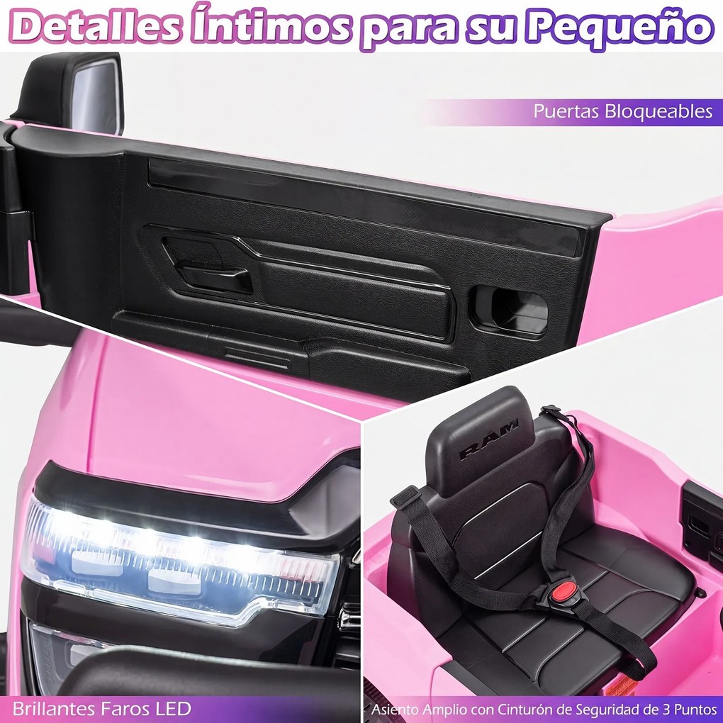 Carro Elétrico Infantil Todo-o-Terreno, 96,5 x 61 x 48,5 cm, Com Comando e Pedal, Rosa