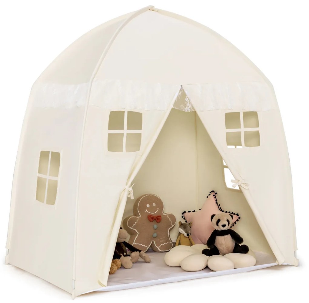 Tenda Infantil Princesa com Tapete Antiderrapante Janelas com fecho para Uso Interno Externo 143 x 100 x 155 cm Bege