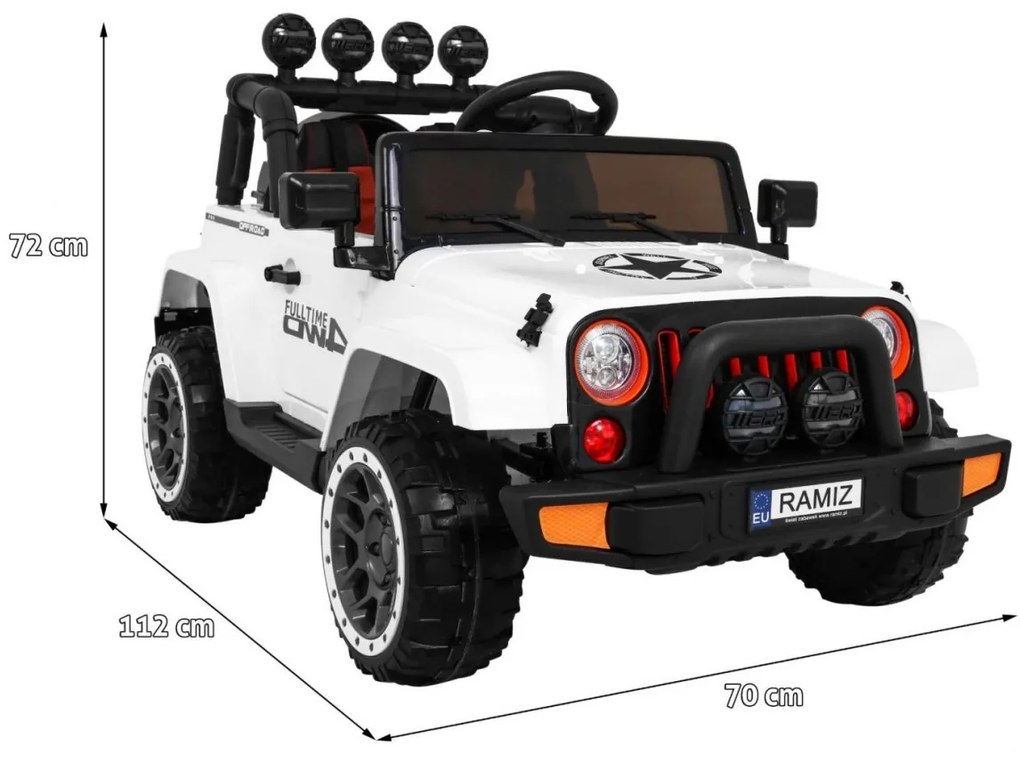 Jipe elétrico para Crianças off-road 12V 4x4, Rodas Espuma EVA, Assento couro ecológico Branco