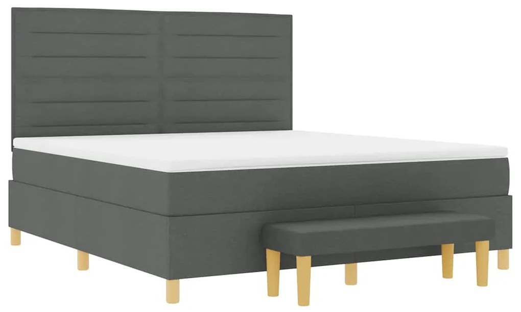 Cama Box com Colchão e Banco Cinza Escuro 180x200 cm Tecido
