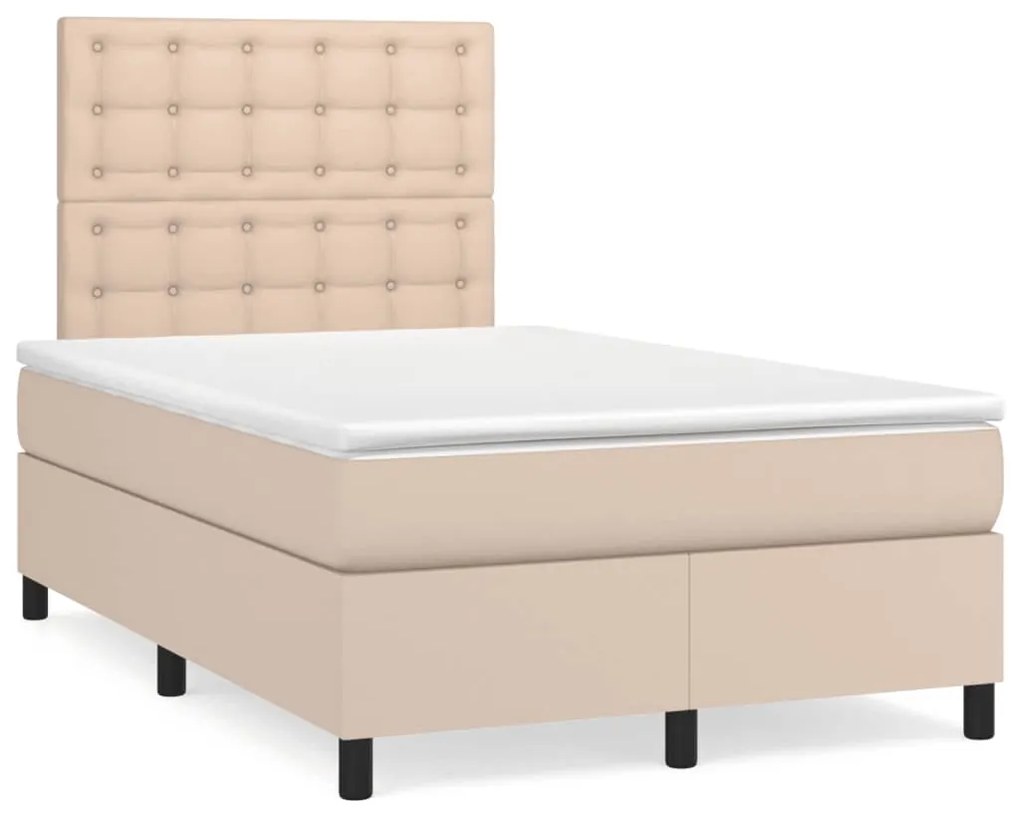 Cama boxspring c/ colchão 120x190cm couro artificial cappuccino