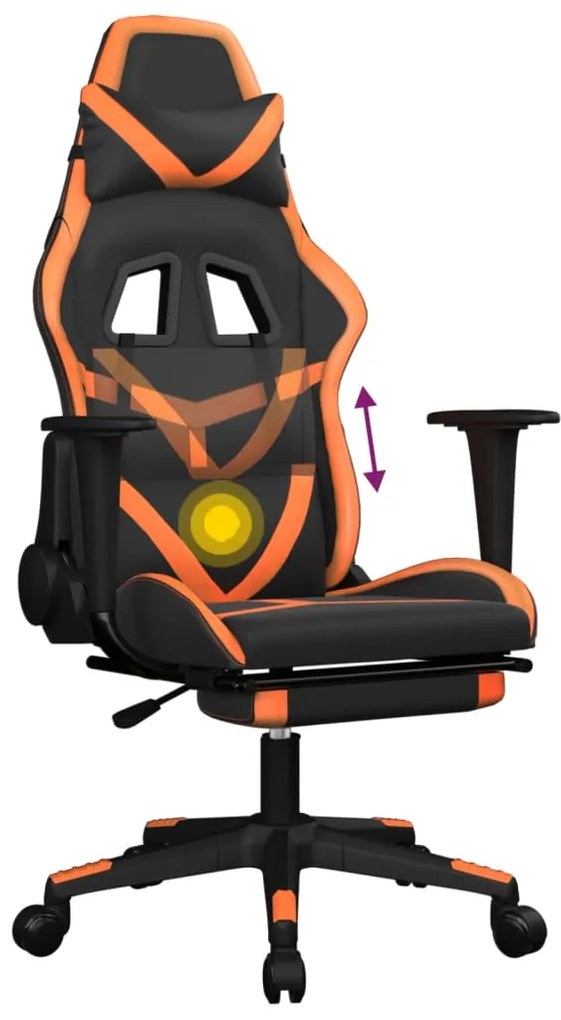 Cadeira gaming massagem c/ apoio pés couro artif. preto/laranja