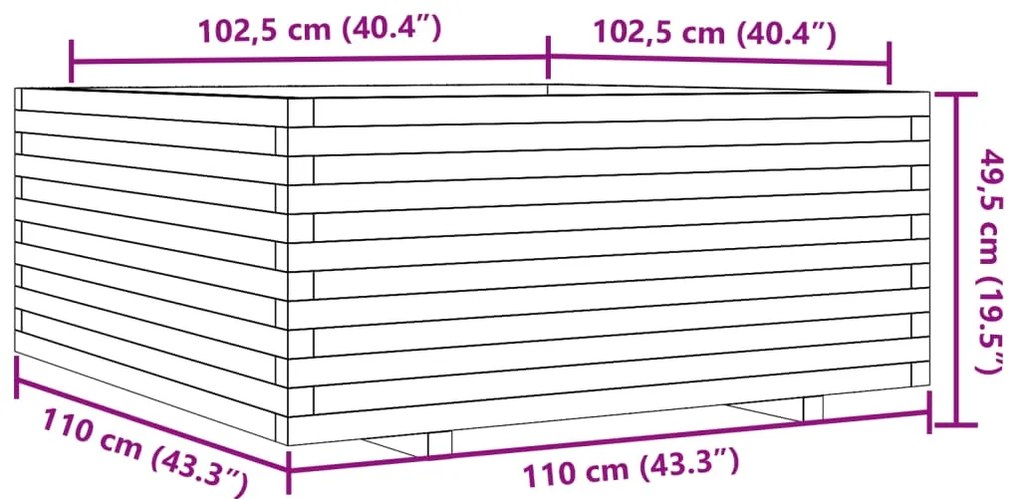Vaso/floreira de jardim 110x110x49,5 cm pinho maciço branco