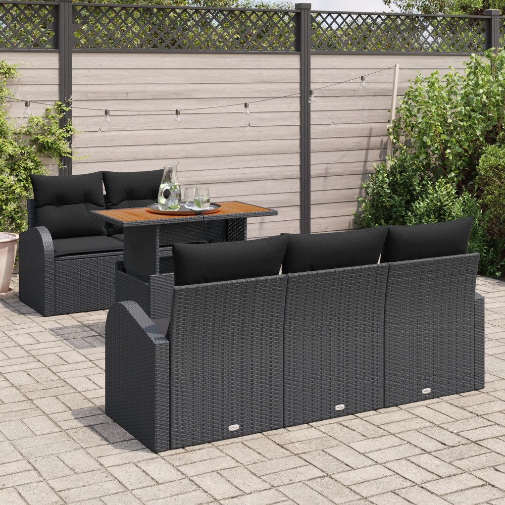 Conjunto de Sofá de Jardim vidaXL de 6 Peças com Almofadas Pretas em V