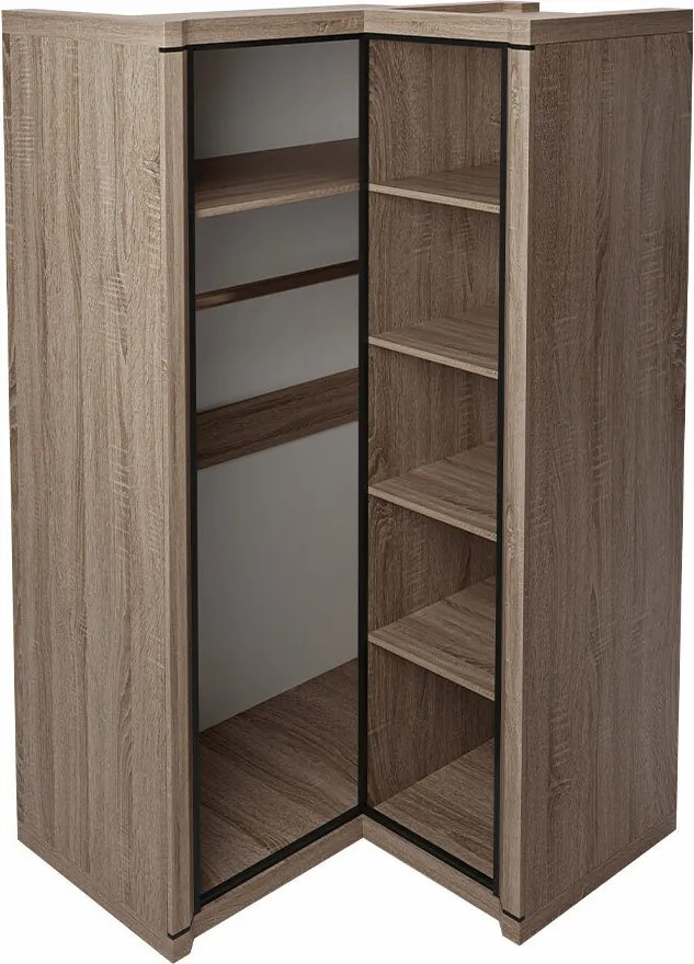 Roupeiro de canto Lorelie 119, Trufa carvalho, 192x114x100cm, 110 kg, Portas para roupeiro: Com dobradiças, Número de prateleiras: 5, Número de prateleiras: 5