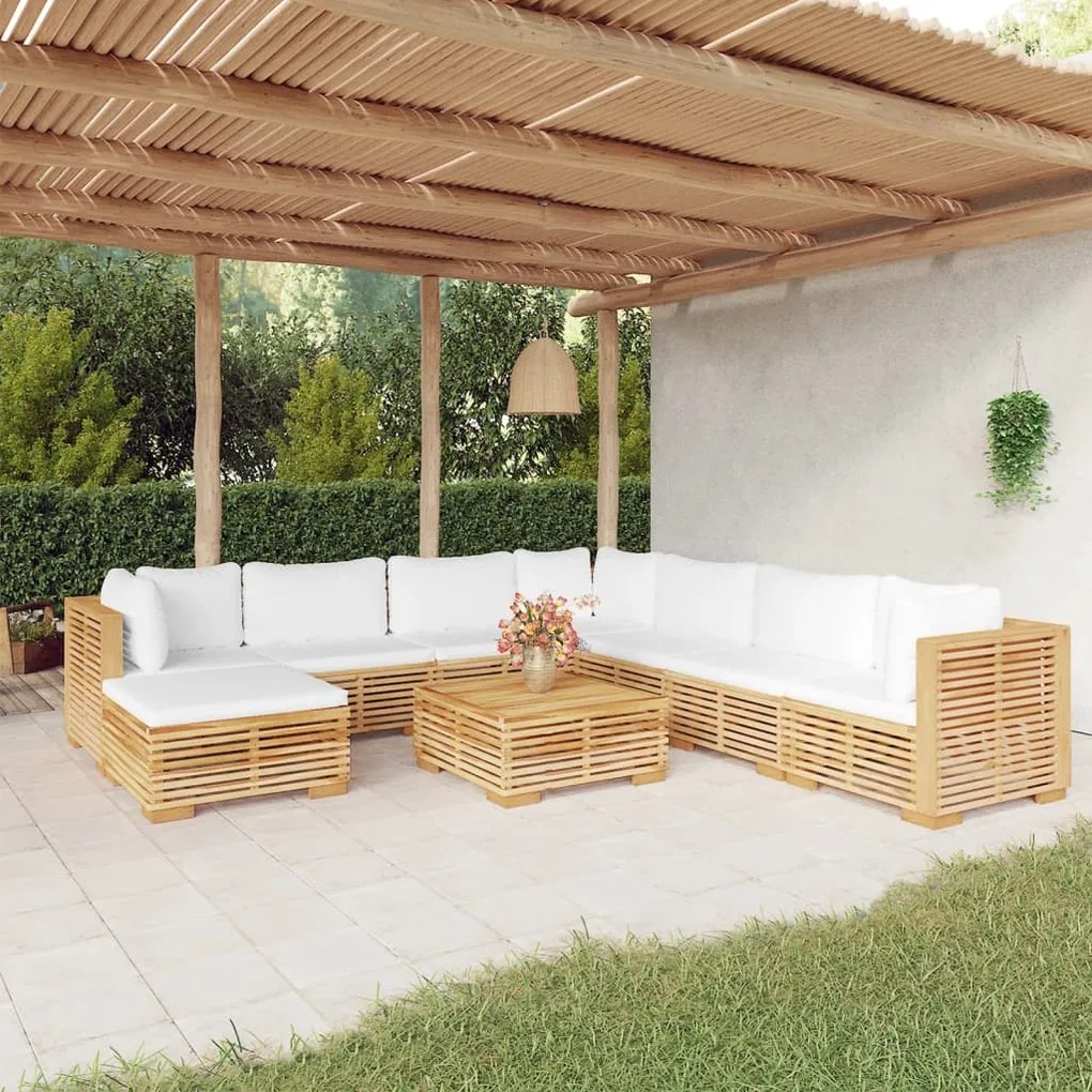 vidaXL 9 pcs conjunto lounge jardim c/ almofadões madeira teca maciça