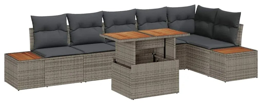 Conjunto de Jantar de Jardim com 7 Peças e Almofadas Cinza em Rattan P